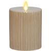 imageLuminara Flameless LED Candle 325x45 with Embossed Metallic Furrow Moving Flame LED Pillar Real Wax with Recessed Edge Battery Operated  Pearl IvoryPearl Ivory
