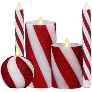 image:imageLuminara Classic Candy Cane Holiday Collection Flameless Candles Real Wax LED Pillar Taper and Sphere Timer Remote Ready