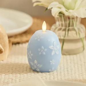 image:imageLuminara Moving Flame LED Candle  Unscented Real Wax Chalk Rope Ball  Timer Flameless Flickering for Home Centerpiece Coastal Christmas DecorCashmere Blue Floral