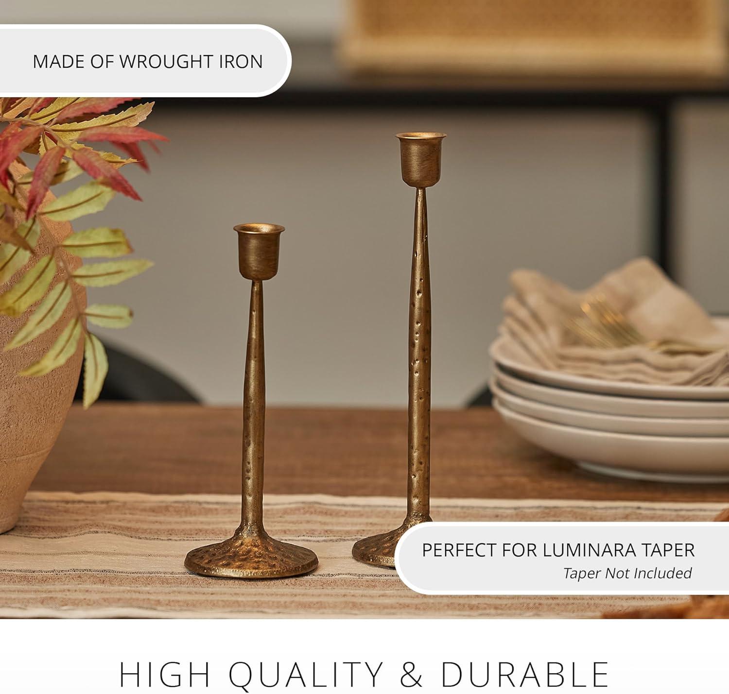 image:imageLuminara Wrought Iron Taper Candlestick Holder  Vintage Antique Brass 825 Home Decor Elegant Dining Table Centerpiece for Moving Flame CandlesBrass