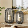 image:imageLuminara  Weathered Rattan Outdoor Lantern with Remote Control Flameless Candle  Grey  Pack of 112x19  Battery Operated Waterproof Patio GardenGray