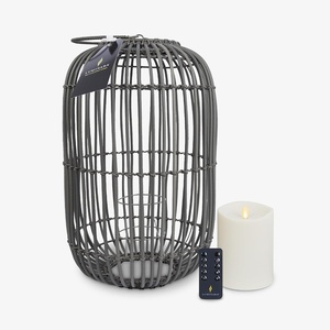 image:imageLuminara  Weathered Rattan Outdoor Lantern with Remote Control Flameless Candle  Grey  Pack of 112x19  Battery Operated Waterproof Patio GardenGray