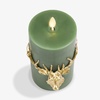image:imageLuminara EXC COL Flameless Candle Embossed Reindeer Pillar Moving Flame LED Candle 35x65 Holiday Green