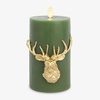 image:imageLuminara EXC COL Flameless Candle Embossed Reindeer Pillar Moving Flame LED Candle 35x65 Holiday Green