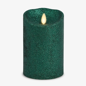 image:imageLuminara EXC COL Glitter Flameless Candle Pillar Holiday Red 35 x 7Holiday Green