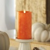 image:imageLuminara Harvest Pumpkin Flameless Moving Flame LED Candle Pillar Real Wax Mottled Finish Melted Top Unscented 65inchHarvest Pumpkin 65inch